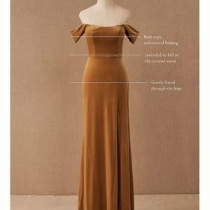 Emerald green velvet BHLDN dress. Size 4. Off the shoulder sleeves.